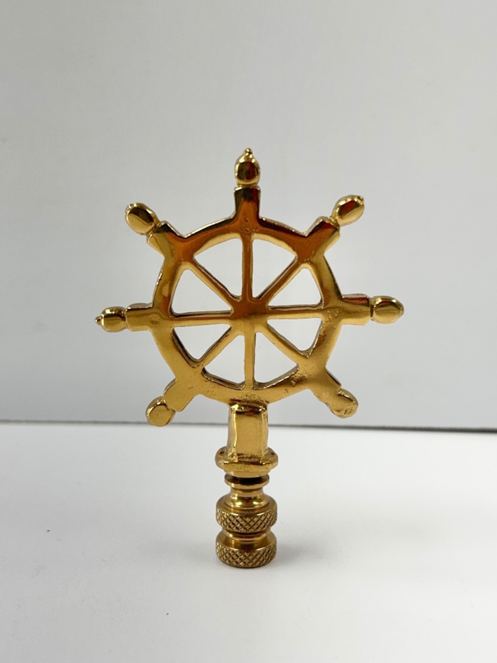 Brass Ships Wheel Lamp Finial Nautical Gold Shiny Glossy